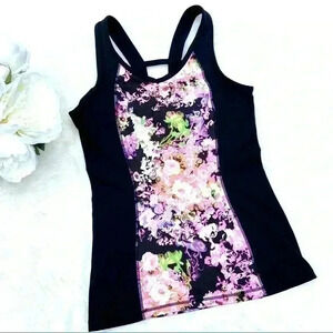 Cynthia Rowley Black Floral Athletic Tank Top
